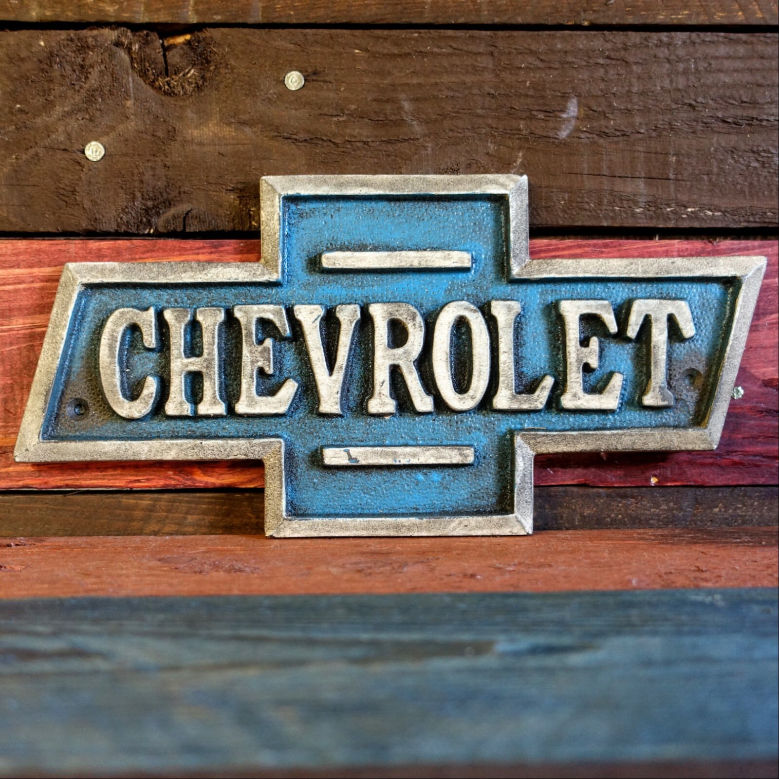 Chevrolet Cast Iron Plaque Embossed Chevy Sign Vintage Antique Finish Garage Bar gallery