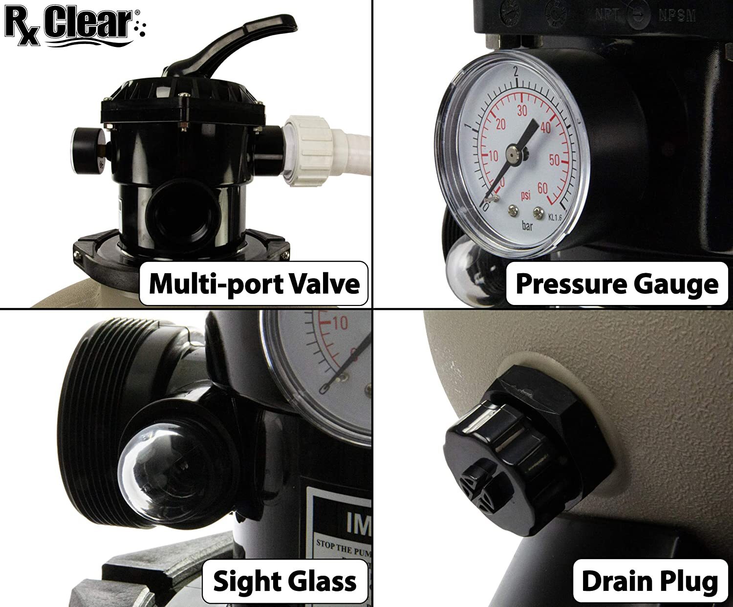 Rx Clear Above Ground Swimming Pool Sand Filter w/ Valve & Base (Tank Sizes) gallery