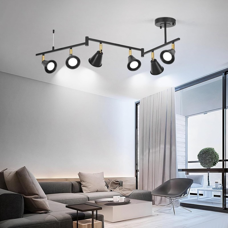 KEESFU 46 in 6-Light Black Pendant Head Integrated LED Corded Electric Flexible gallery