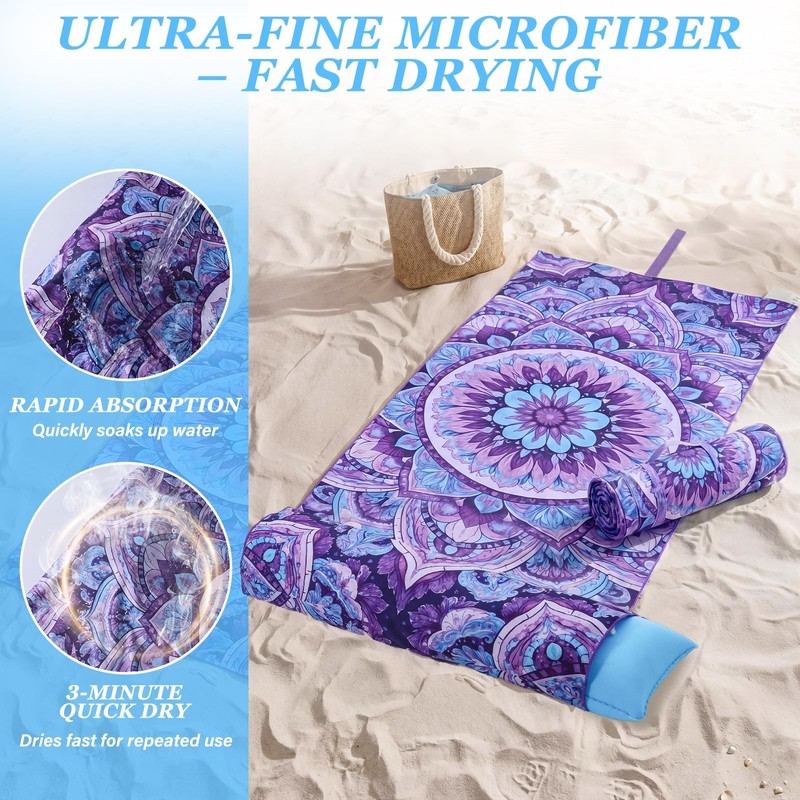 2 in 1 Microfiber Beach Towel with Flat U-Shaped Inflatable Pillow 71'' x 32'... gallery