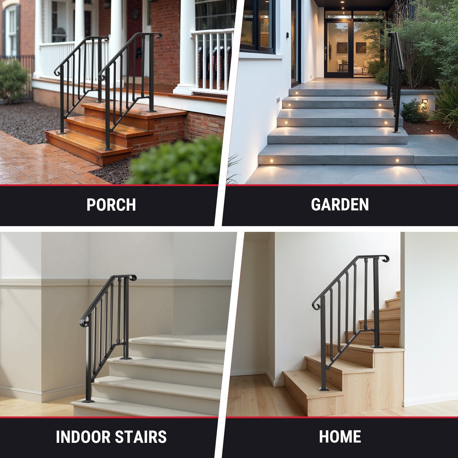 Wrought Iron Handrail Stair Railing Fit 2-3 Steps Adjustable Hand Rail Black gallery