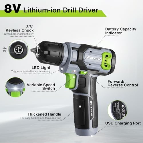 Power Drill Set with Stackable Tool Box, 8V Cordless Drill Driver 21PCS Grey gallery