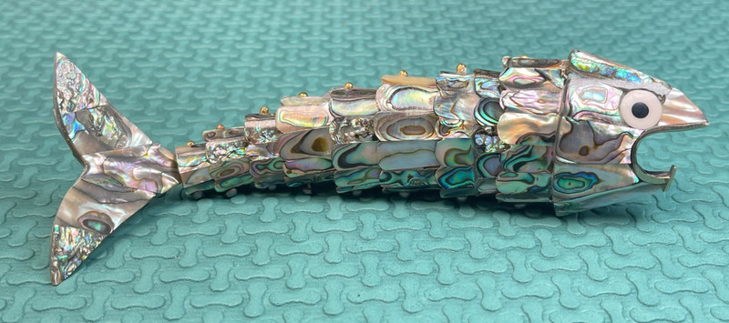 Abalone Shells Fish Shape Bottle Opener Mexican Articulated 8" Vintage gallery