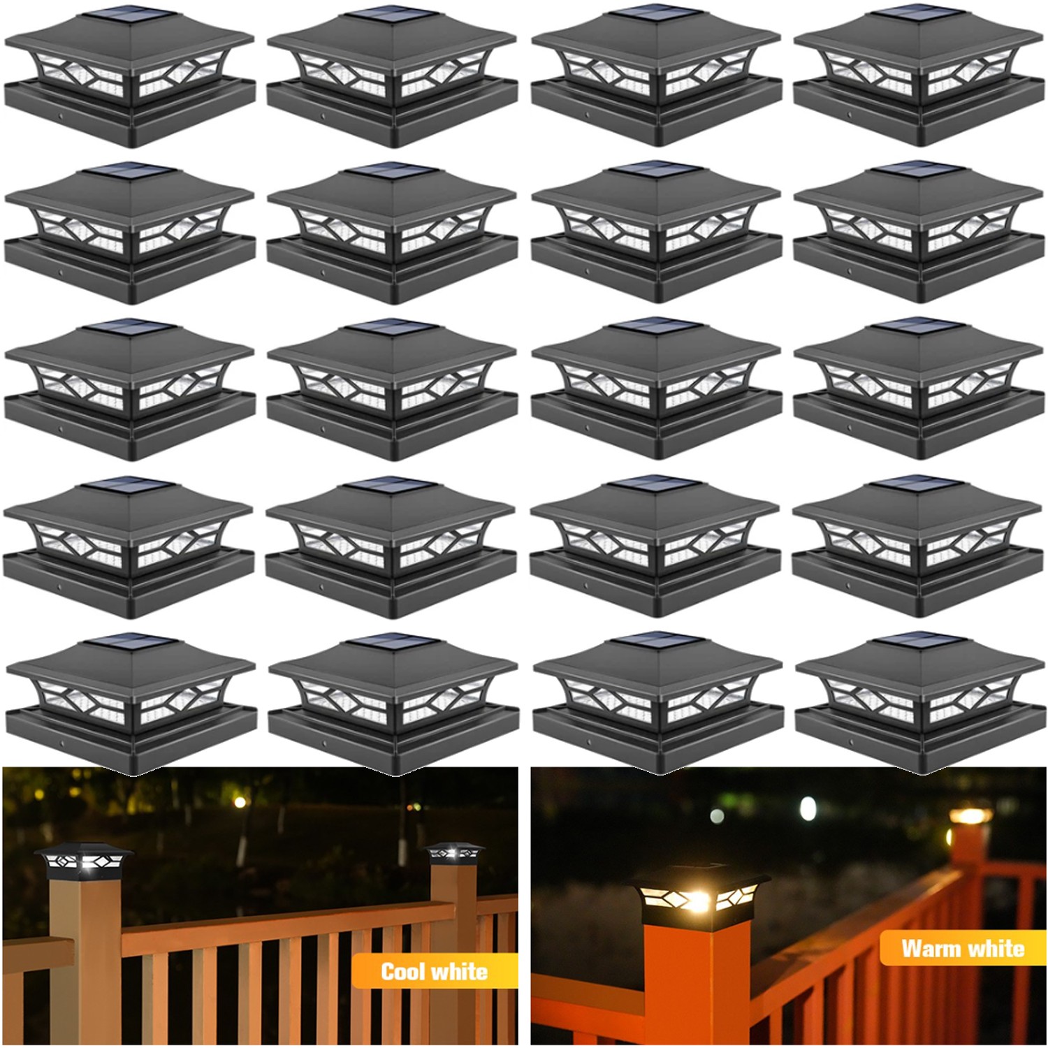 20 Pack LED Solar Post Lights Outdoor Deck Cap Fence Light PVC Vinyl 4x4 6x6 gallery