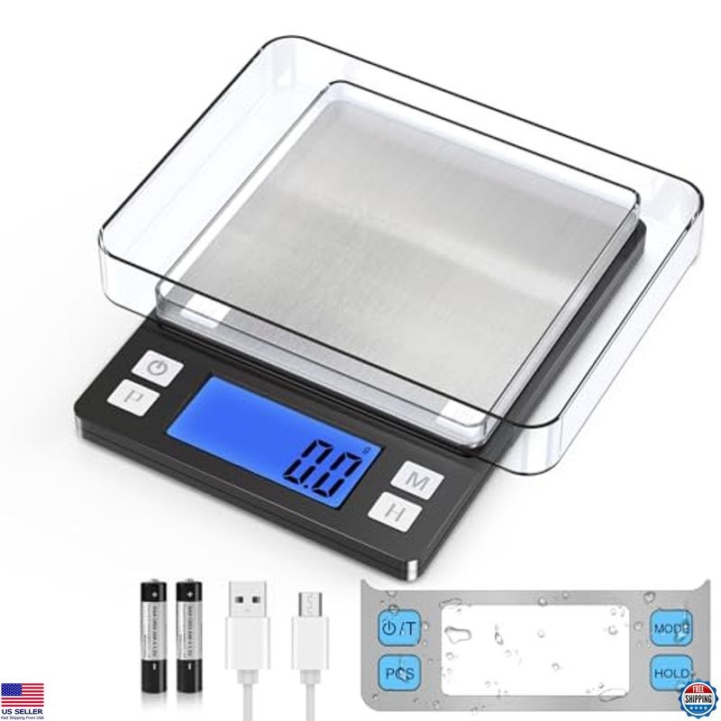 BOMATA Mini Food Scale - 0.1g Accuracy, 3000g Capacity, USB Rechargeable Display gallery