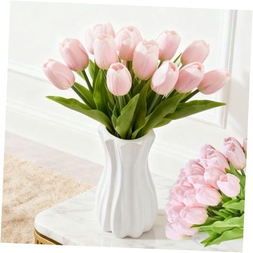 Artificial Tulips 20 Stems () Silk Flowers for Wedding Spring Light Pink gallery