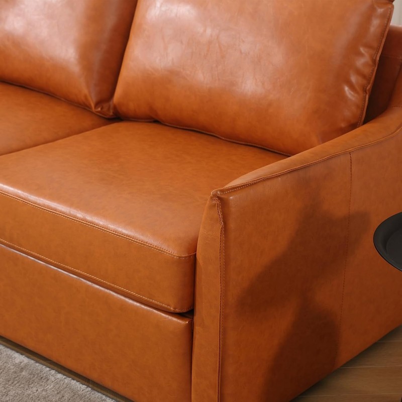80.7" Convertible L-Shaped Sectional Sofa Faux Leather Storage Brown 3-Seater gallery