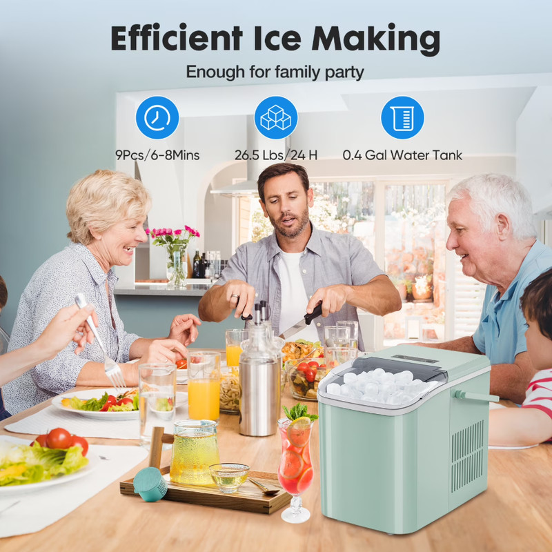 EDX Countertop Ice Maker – Capacity: 26.5 lbs/24 hours – Black/Green gallery