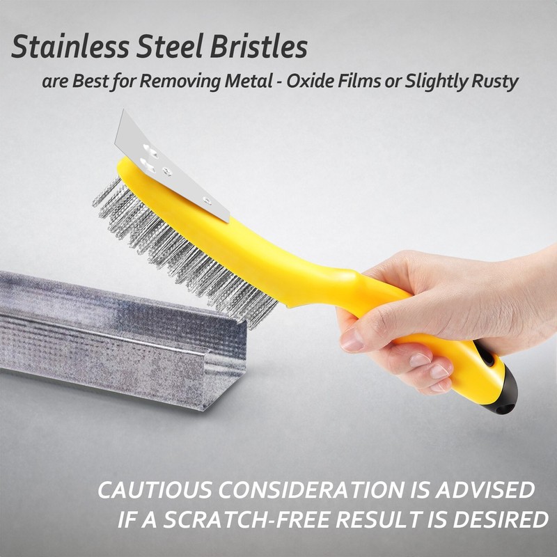 Wire Scratch Brush with Metal Scraper Plastic Handle Stainless Steel Bristles gallery
