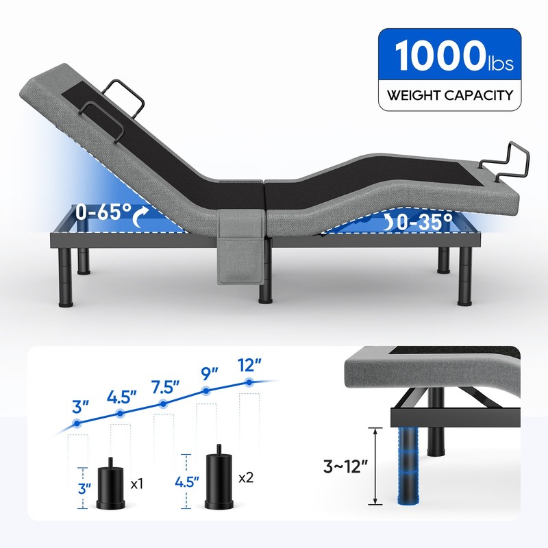 Upgraded Electirc Adjustable Bed Frame Base With Massage Remote USB TXL King gallery