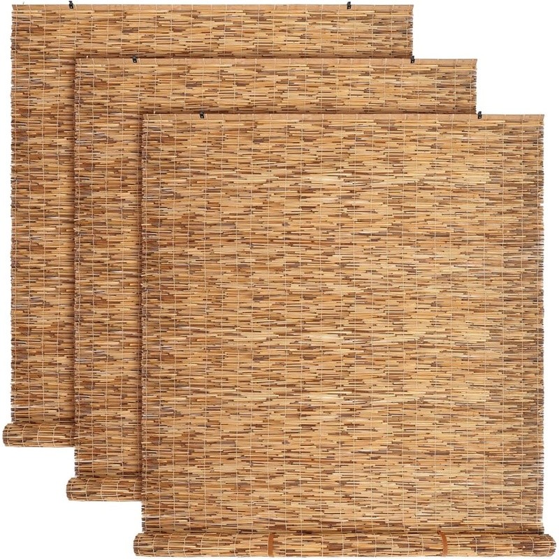 Natural Reed Bamboo Roller Blinds Privacy Outdoor Shades Three Pack 72L x 48W US gallery