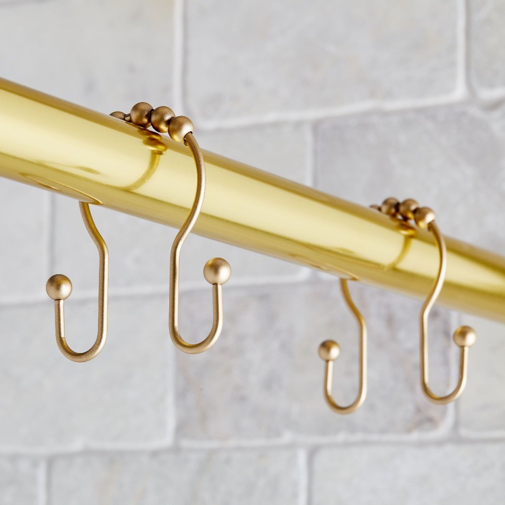 Rustproof Stainless Steel Double Easy Glide Shower Hooks, Brass, Set of 12 gallery