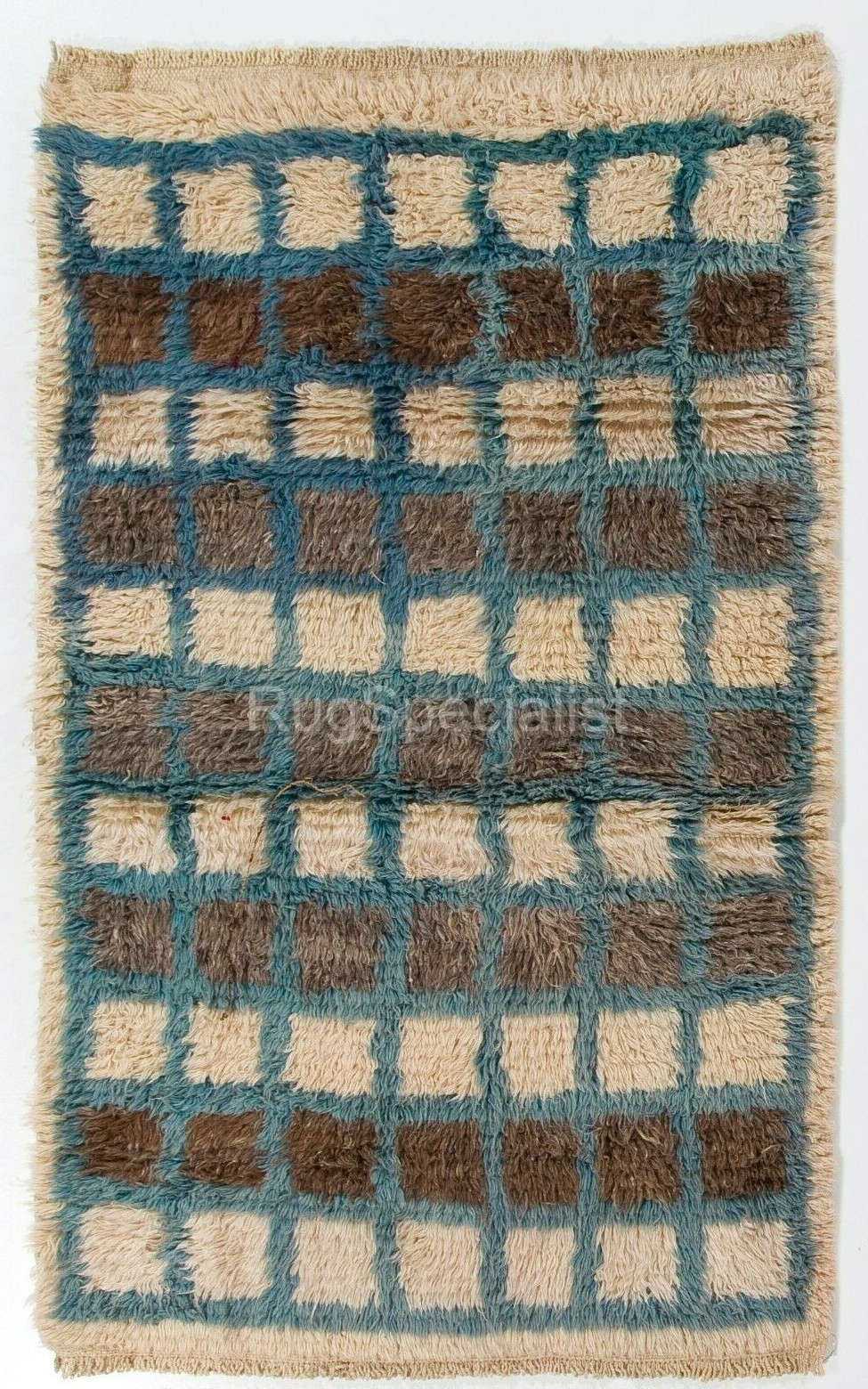 Handmade Blue, Gray and Ivory Checkered Tulu Rug. 100% Wool in Finest Quality gallery