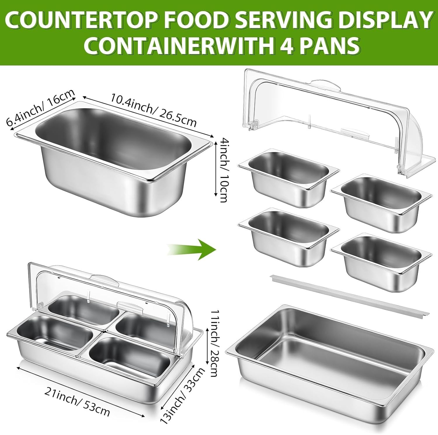 Countertop Food Serving Display Container and Clear Roll Top Cover Stainless Ste gallery