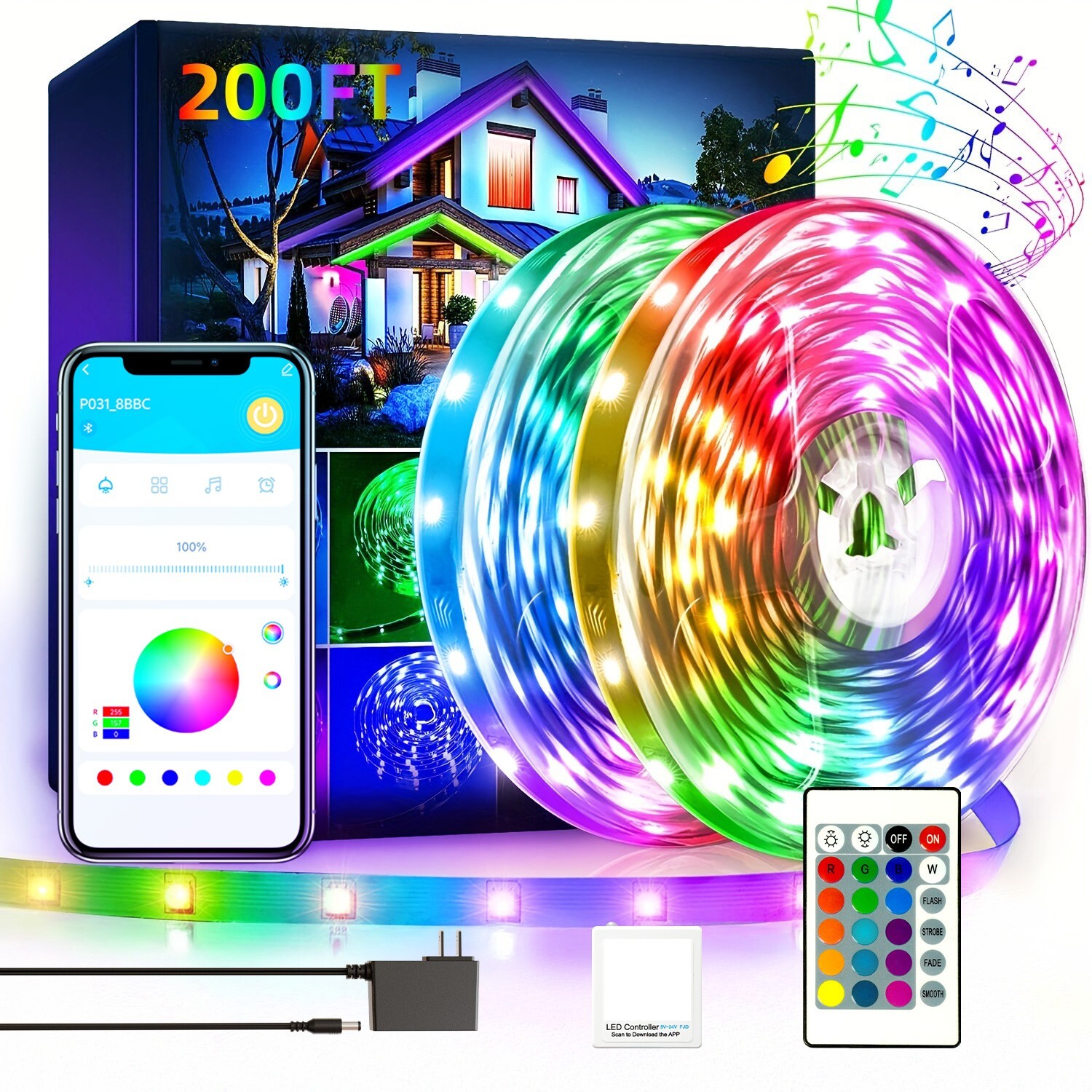 200 Ft LED Strip Lights, Smart Light with App Remote Control, RGB LED 2ROLL100ft gallery