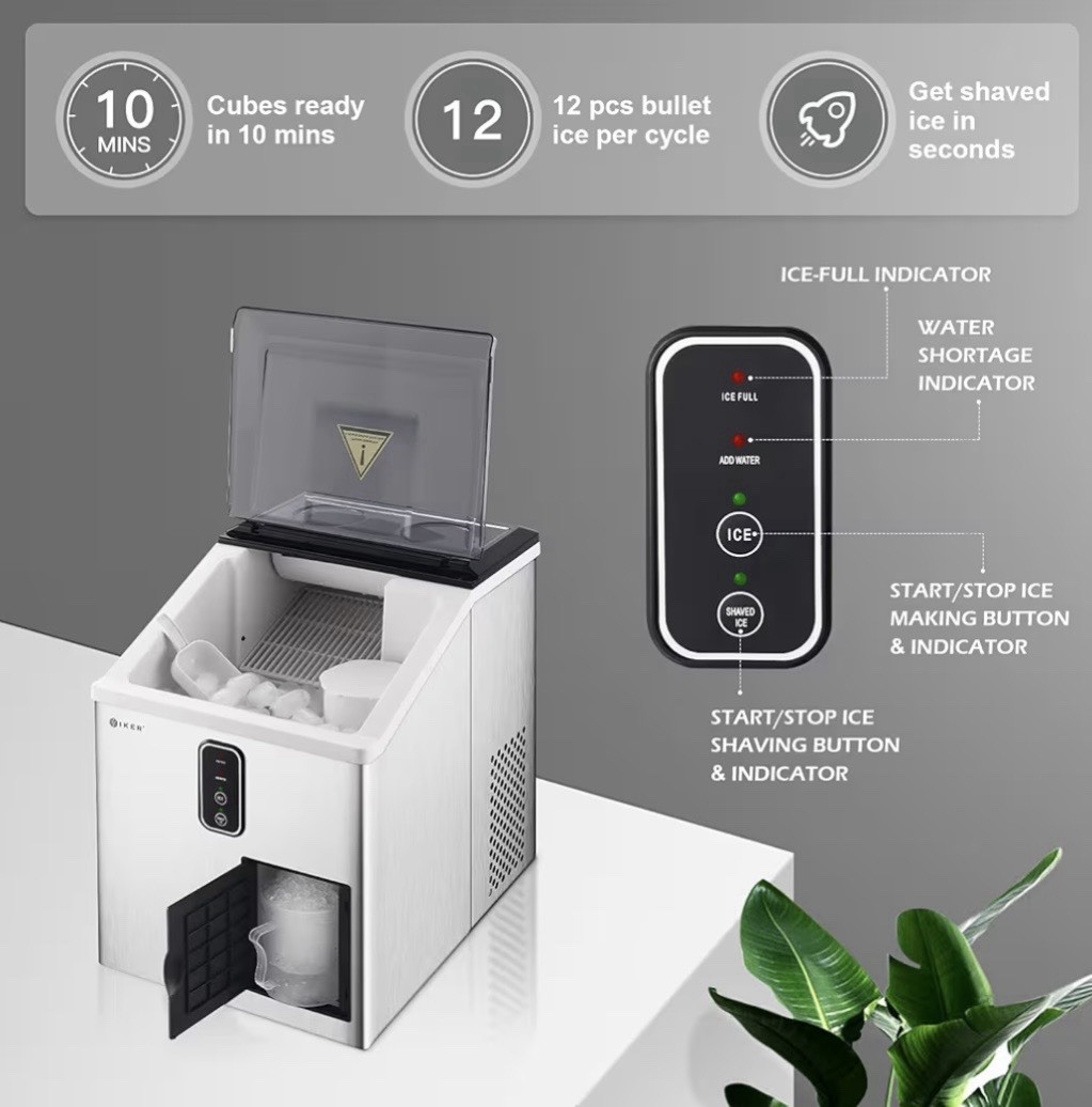 IKER Countertop Ice Maker & Shaver 33lbs Portable Stainless Steel 2-in-1 gallery