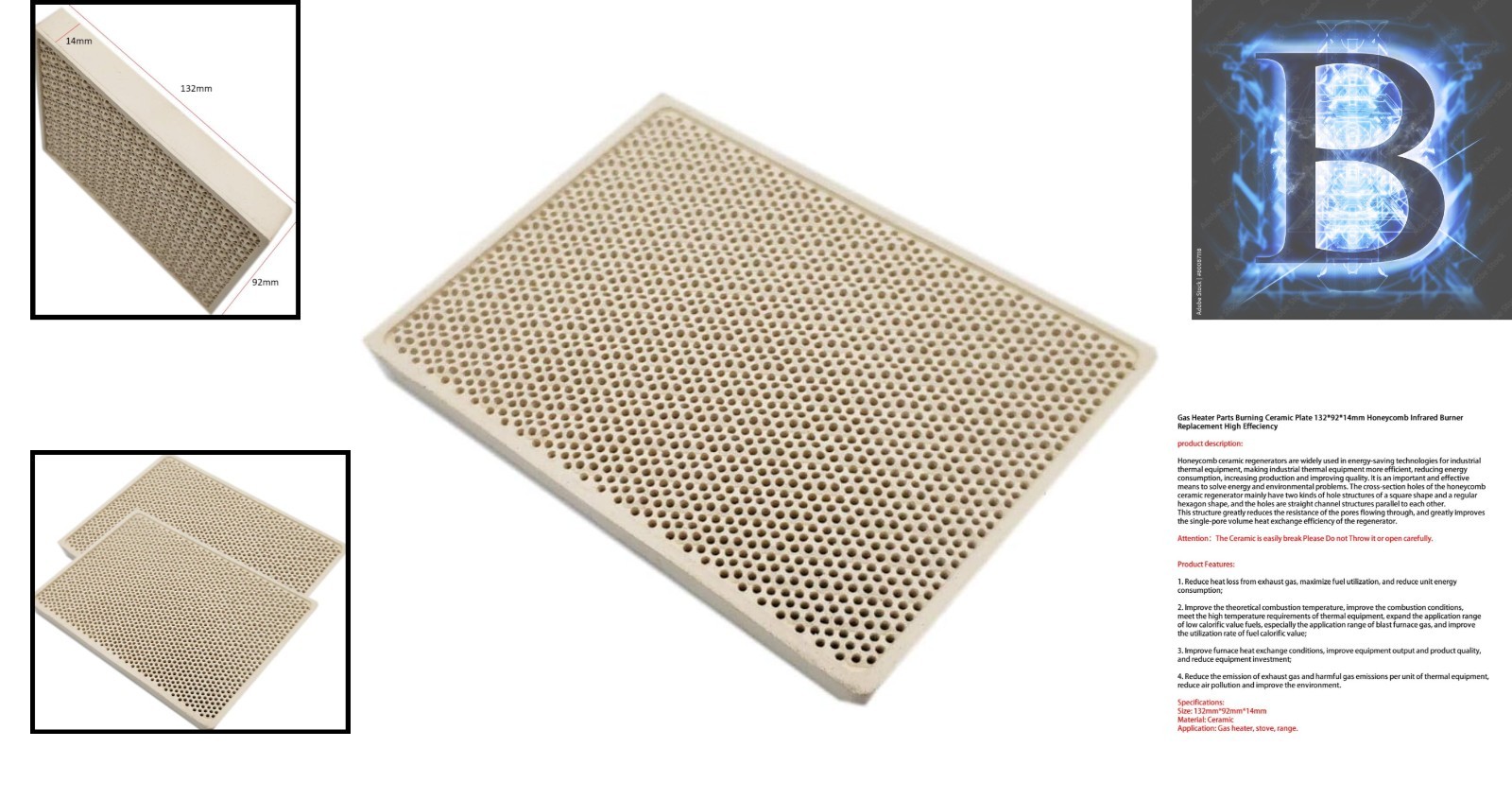 Compact High-Temperature Cordierite Plate for Indoor Gas Grills & Heaters gallery