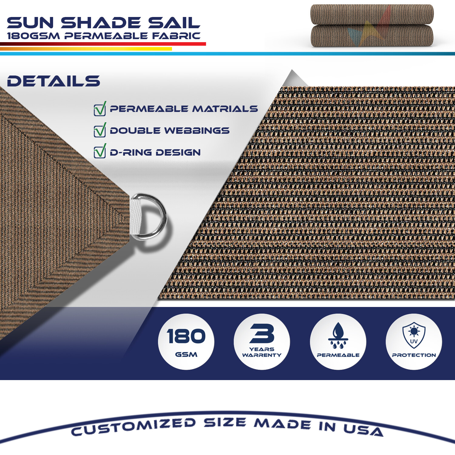 Brown 14-16ft Sun Shade Sail Rectangle Finish Canopy Awning Patio Anti-UV gallery