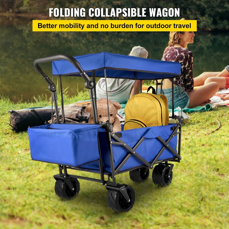 220lb Collapsible Wagon with Removable Canopy for Camping Blue gallery