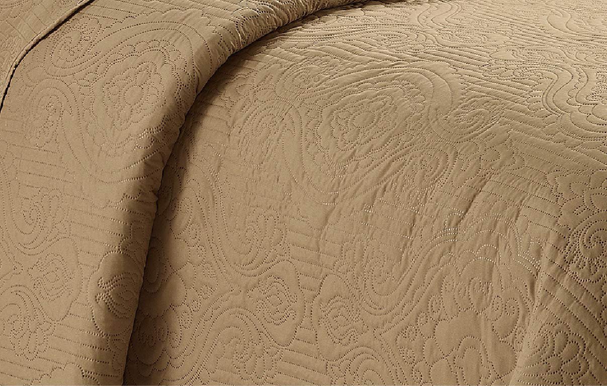 3pc Full/Queen Over Size Luxury Embossed Bedspread Set Light Weight Solid Tau... gallery