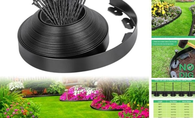 2-Inch x 33 FT Landscape Edging Border with 50 Spikes, 2 In x 33 FT Black gallery