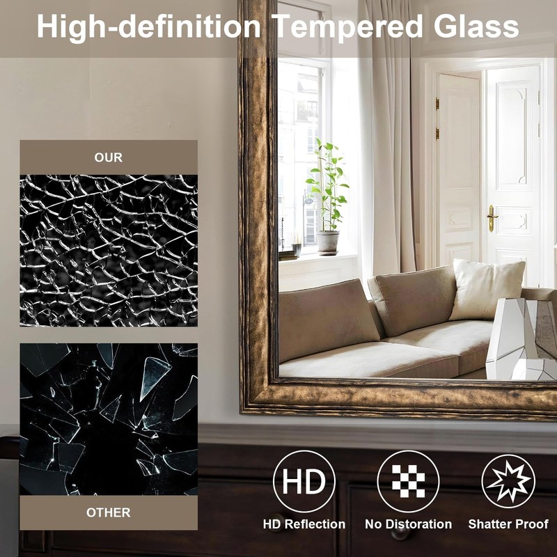 Rectangular Antique Solid Wood Frame Mirror, 37''x25'' Decorative Wall Mirror... gallery