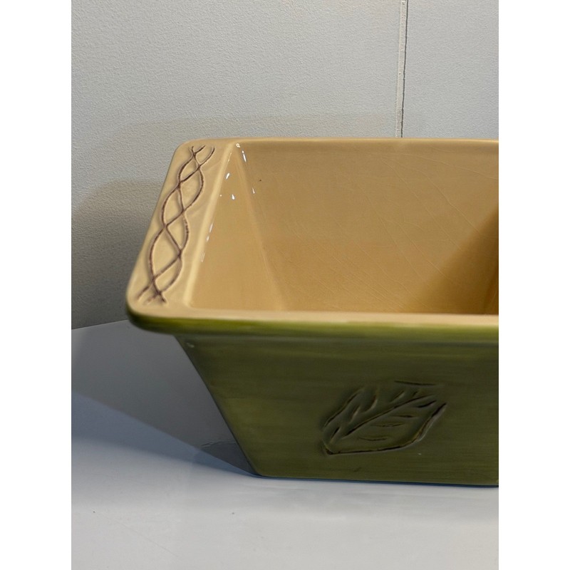 Tastefully Simple Host Collection Serving Bowl Green Leaf Embossed Ceramic gallery