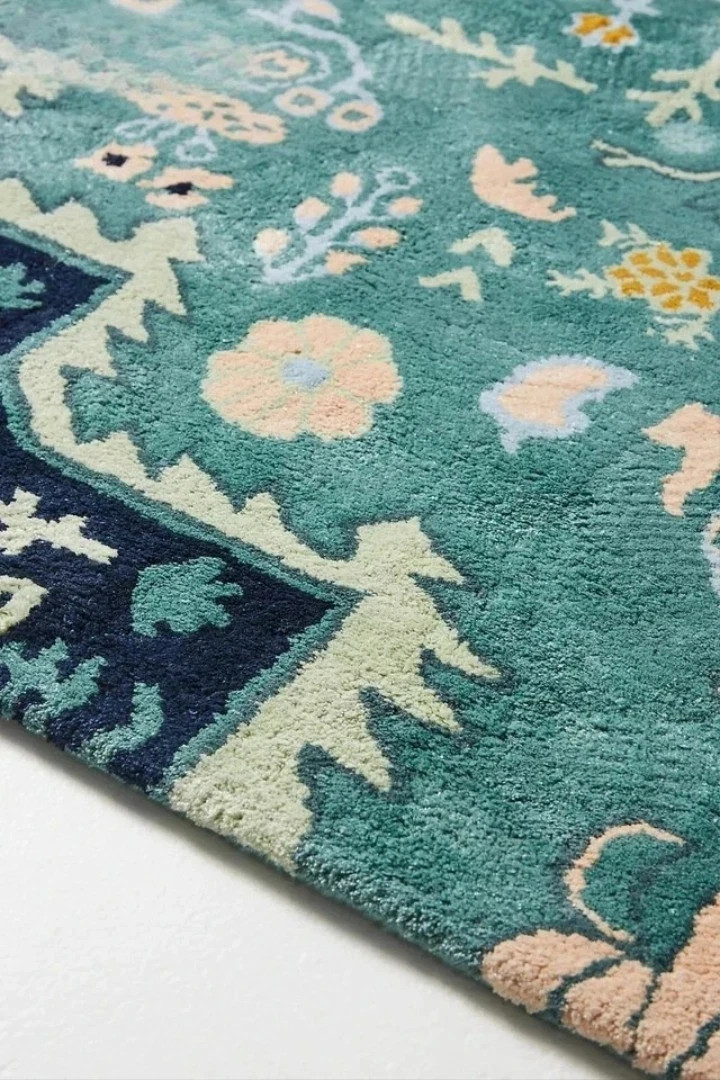 Hand Tufted Woolen Rug ANTHRO MARIBELLE TURQUOISE SILK Carpet for Living Room gallery