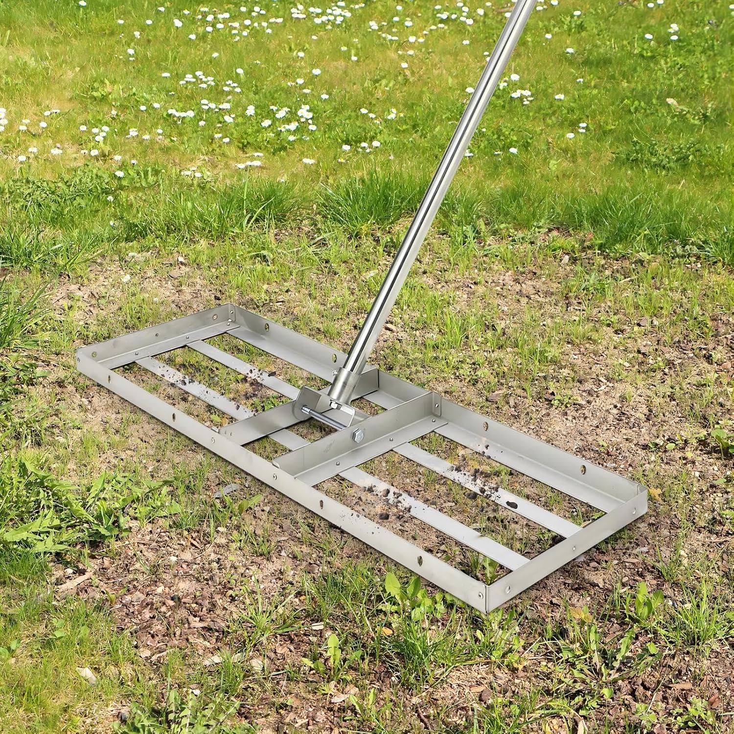 36" Lawn Leveling Rake with 6FT Handle & 180° Rotation - Heavy-Duty Tool gallery