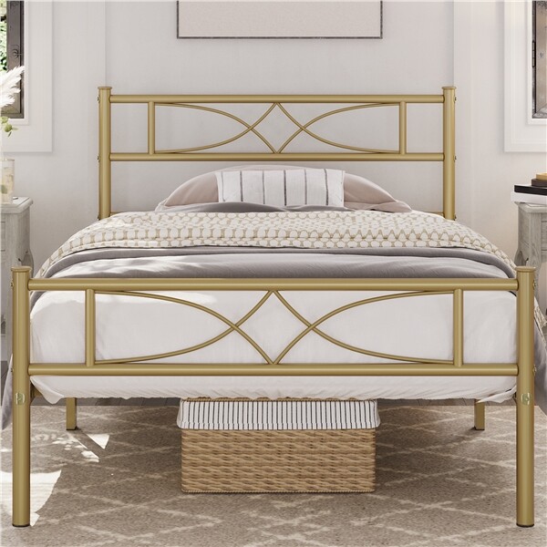 Twin/Full/Queen Bed Frame Platform with Curved Design Headboard Home Furniture gallery