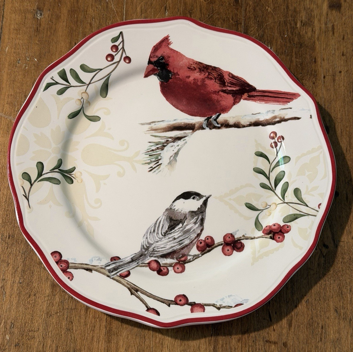 Better Homes & Gardens Cardinal & Chickadee Salad Plate Heritage Winter Forest gallery