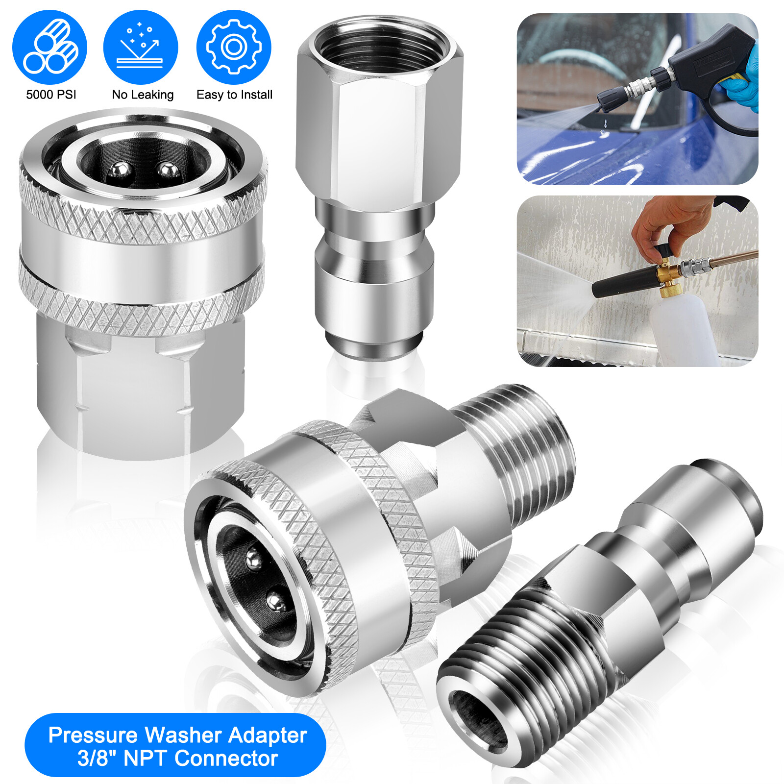 5000PSI Pressure Washer Quick Connect Fitting Stainless Steel 3/8" Hose Adapter gallery