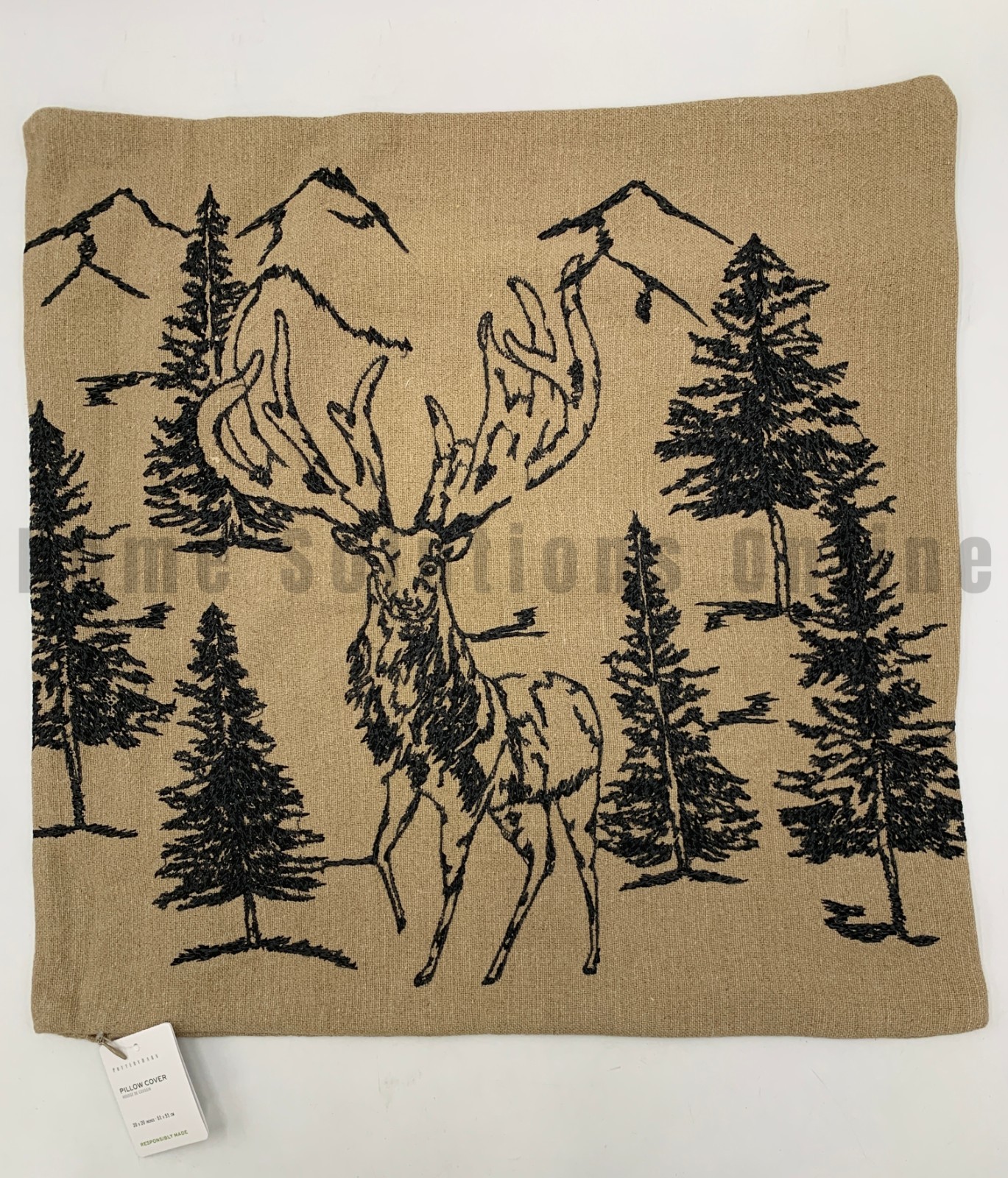 Pottery Barn Conell Stag Deer Rustic Forest Embroidered Pillow Cover 20" #J5501 gallery