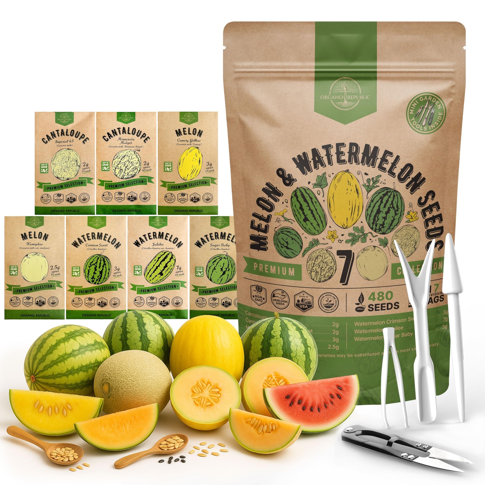 7 Melon & Watermelon Seeds Variety Pack 480+ Non-GMO Heirloom Fruit Seeds for... gallery