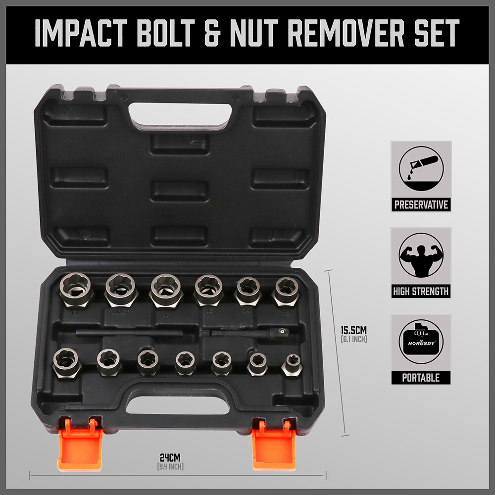 Impact Bolt Extractor Set Nut Remover Set Stripped Extraction Socket Tools 15pcs gallery