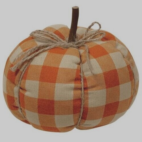 NEW BUFFALO PLAID Pumpkin RUSTY ORANGE BEIGE Halloween Harvest Fall 6.25"Tx 6"W gallery