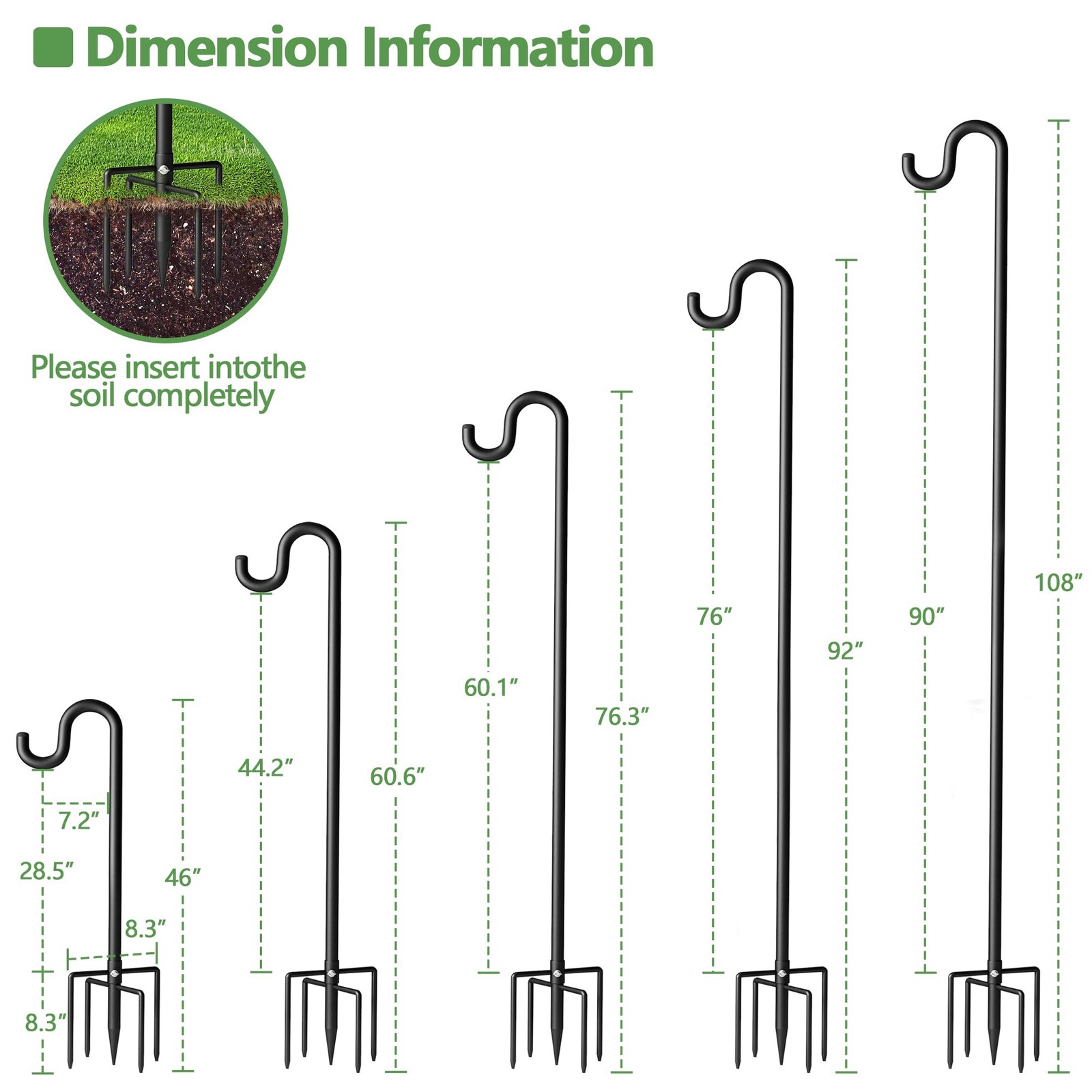 108" Shepherds Hooks for Outdoor, Extra Thick Bird Feeder Pole with 5 Prong B... gallery