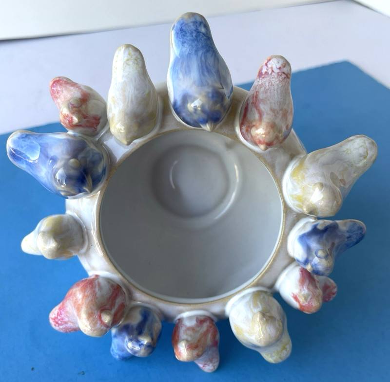 Creative Co-op Stoneware Planter with Colorful Birds on Rim reactive Glazed CUTE gallery