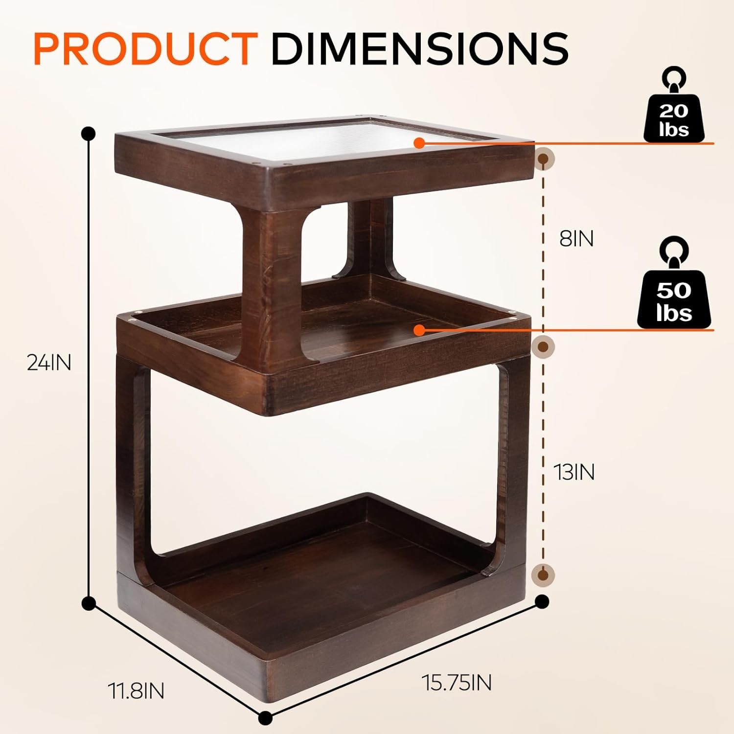 Solid Wood Side Table for Living Room, Narrow 3-Tier End Table with Fluted Acryl gallery