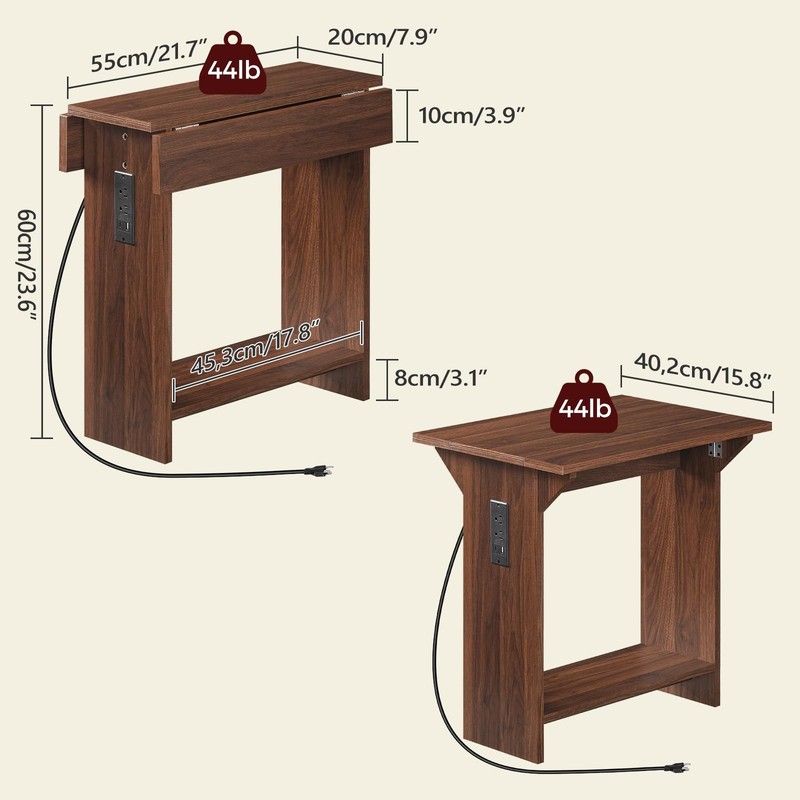 End Table with Charging Station, Foldable Narrow Side Table, Narrow Nighstand... gallery