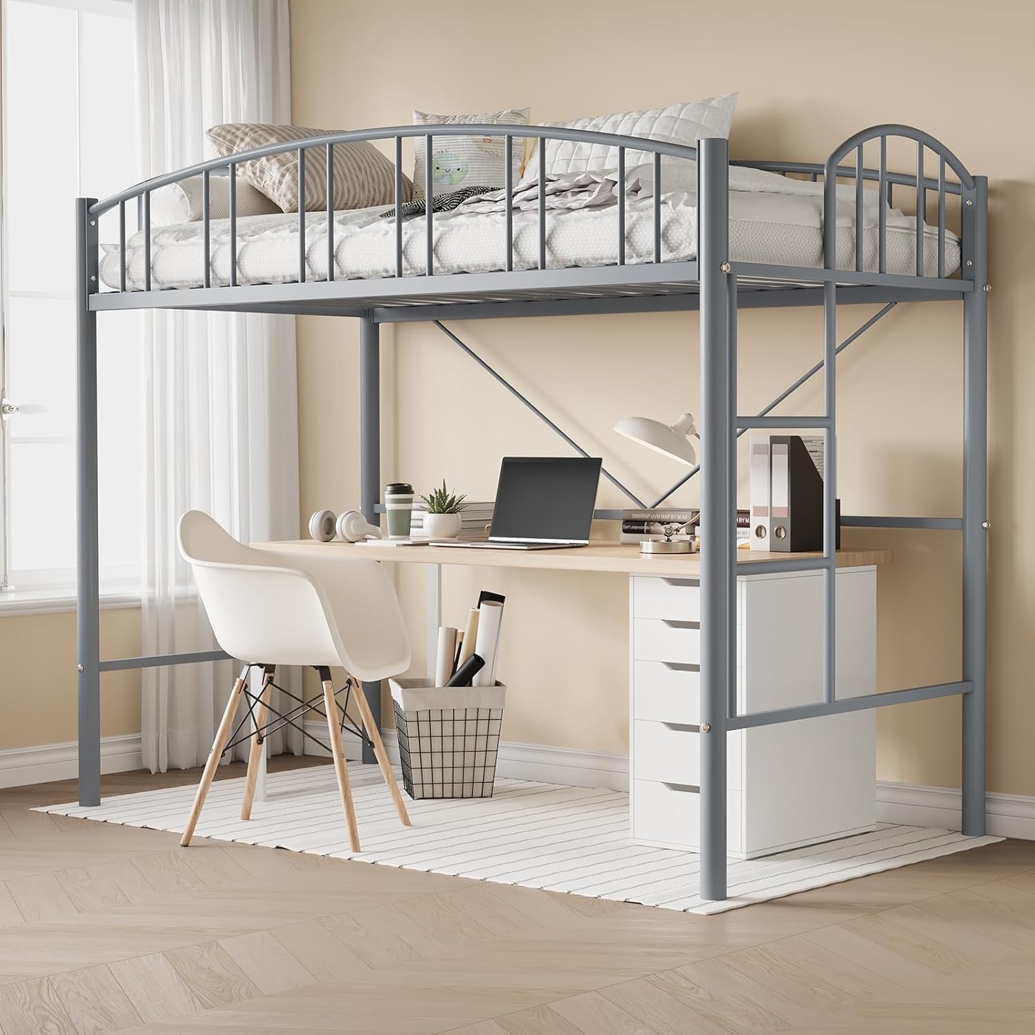 🔝Metal Loft Bed Frame Twin Size, Sturdy with Safety Guardrail for Teens & Adult gallery