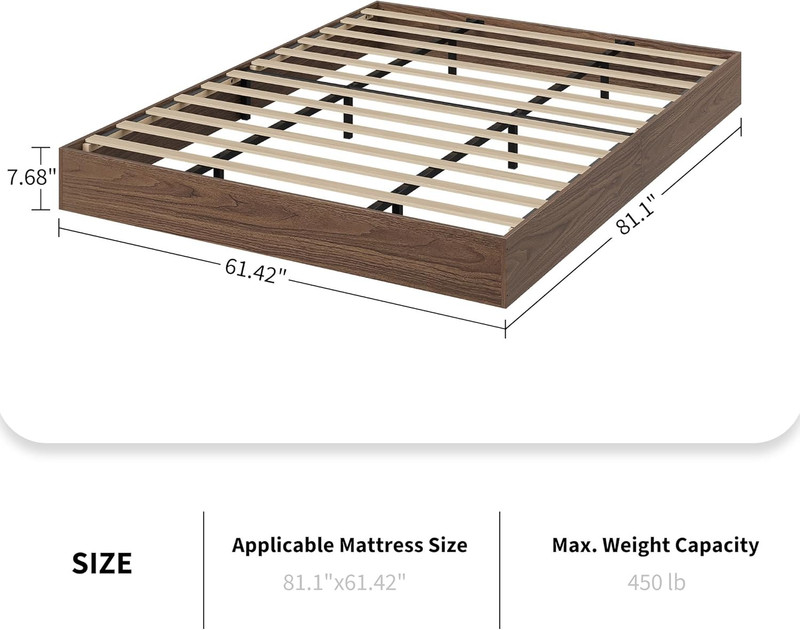 Queen Size Solid Wood Platform Bed, Modern Minimalist Floor-Standing Design with gallery