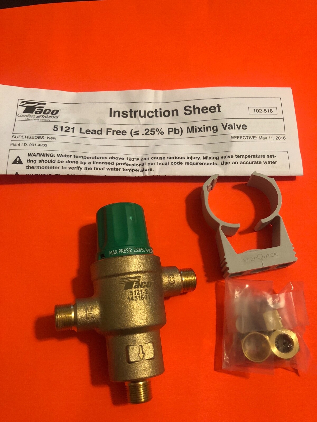 Taco 5121-F2 Thermostatic Mixing Valve , 3/8 in  LEAD-FREE 85-130F adjustable  gallery