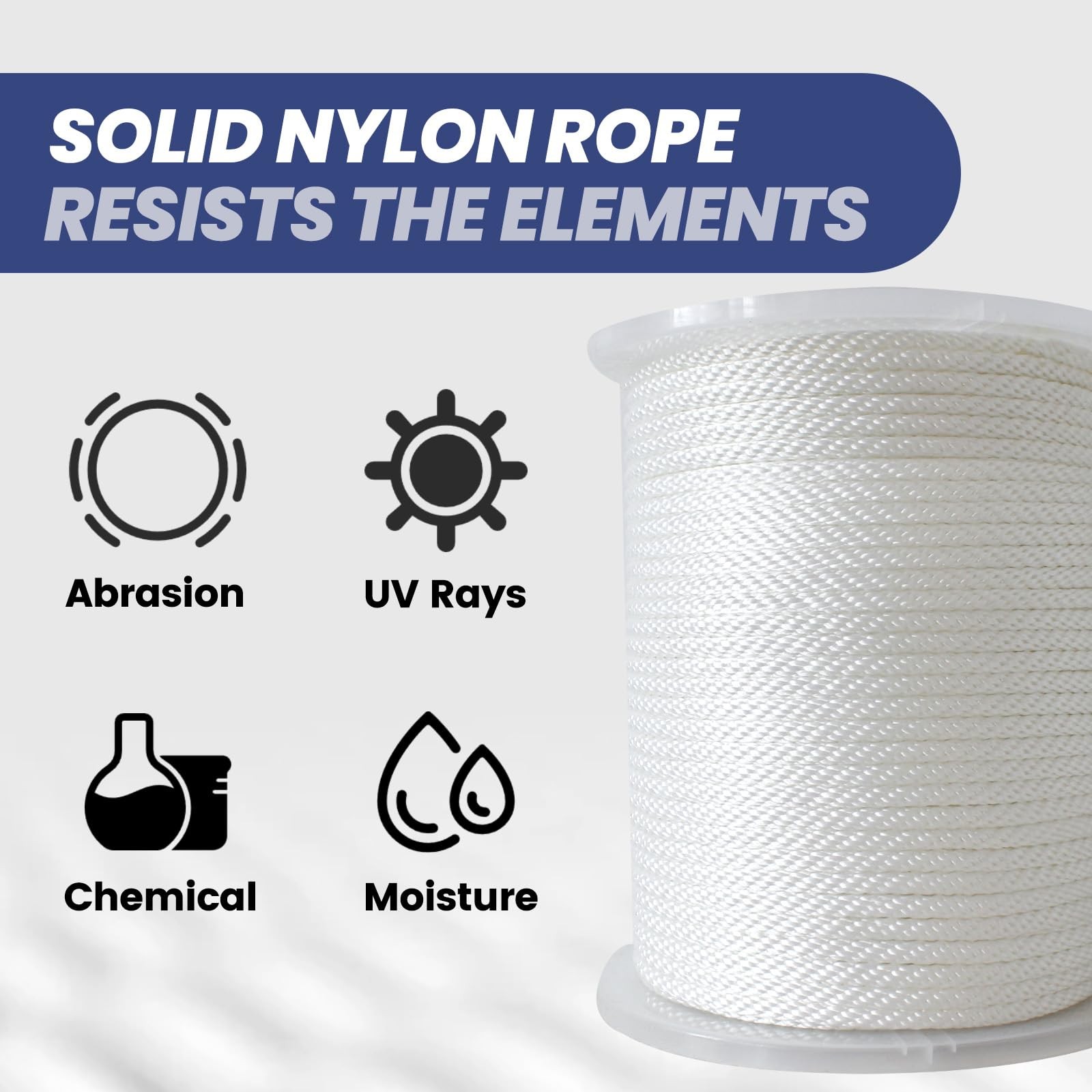 Nylon Rope 3/8 Inch 500 Ft Braided Abrasion UV Resistant White MERIANE Solid gallery