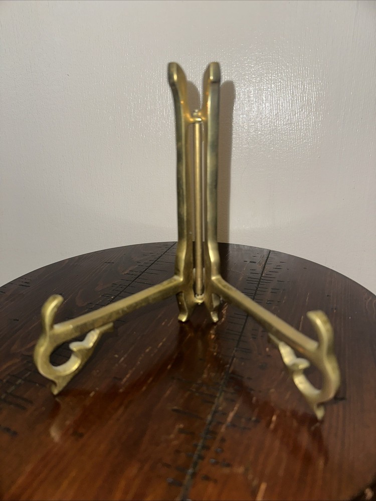 VTG Solid Brass Easel Folding Display Stand Hinged 7” art book plate holder