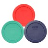 Pyrex 7202-PC 1 Cup (1) Blue (1) Red (1) Green Plastic Round Lids 3PK New gallery