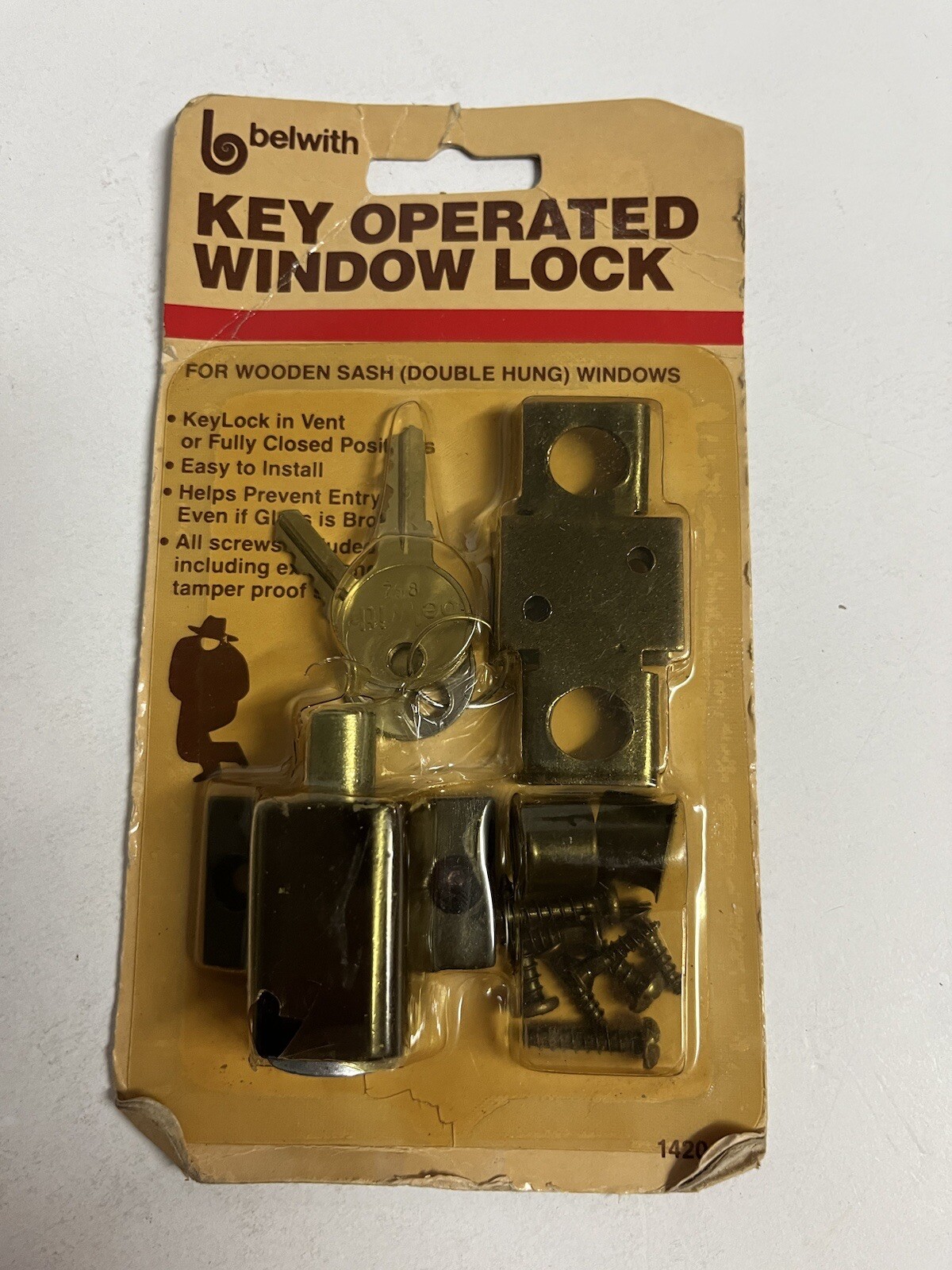 Vintage Belwith Key Operated Window Lock #1420 Brown For Wooden Sash 1980's NEW gallery