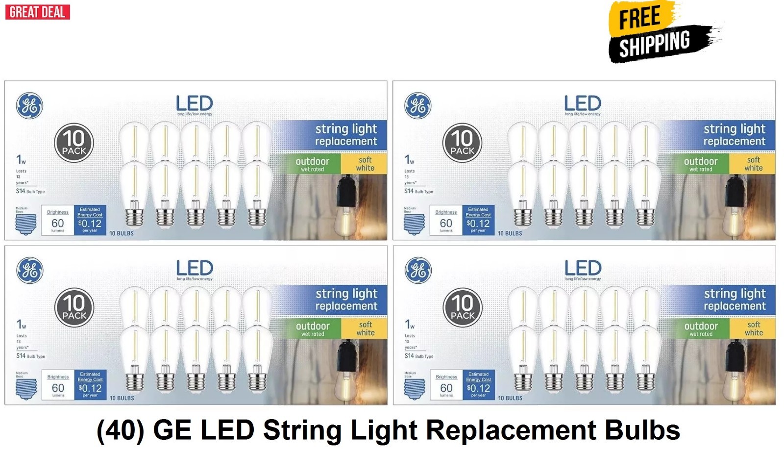 String Light Replacement Bulbs GE 60 Lumen Soft White Medium Base E-26 (40 PACK) gallery
