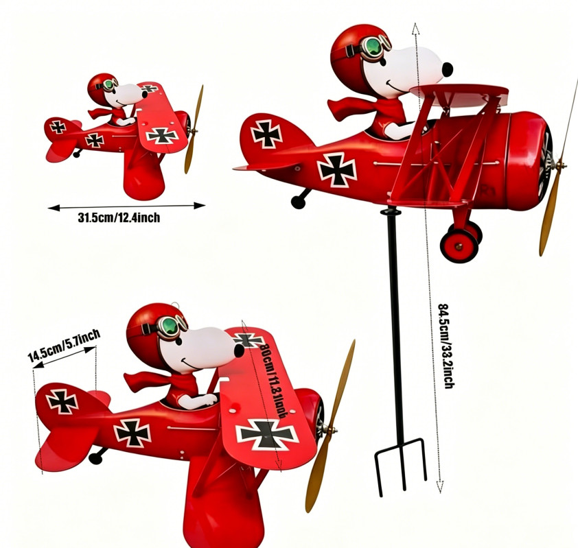 Snoopy Pilot Flying Biplane Wind Spinner - Vintage Metal Garden Windmill Decor gallery