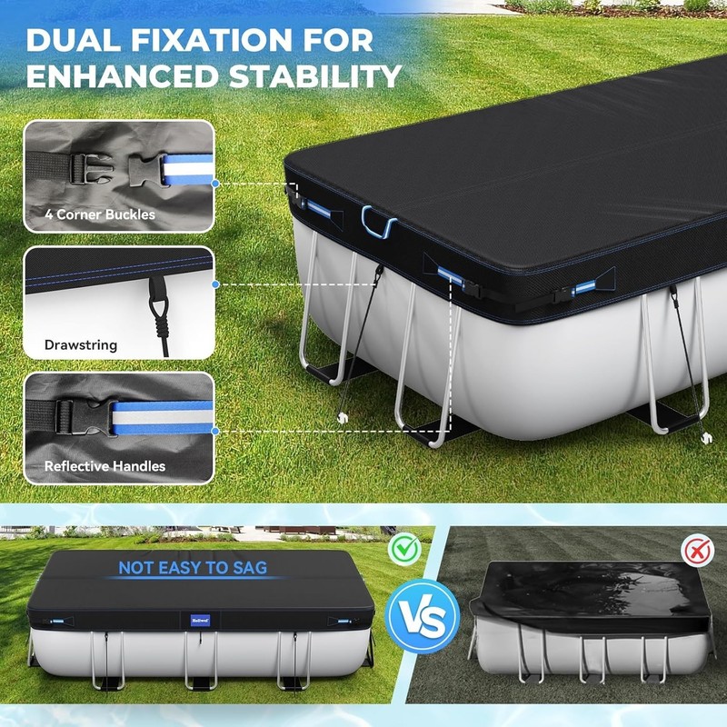 12X24 Ft Rectangular Pool Cover with Reflective Strips for above Ground Pool gallery